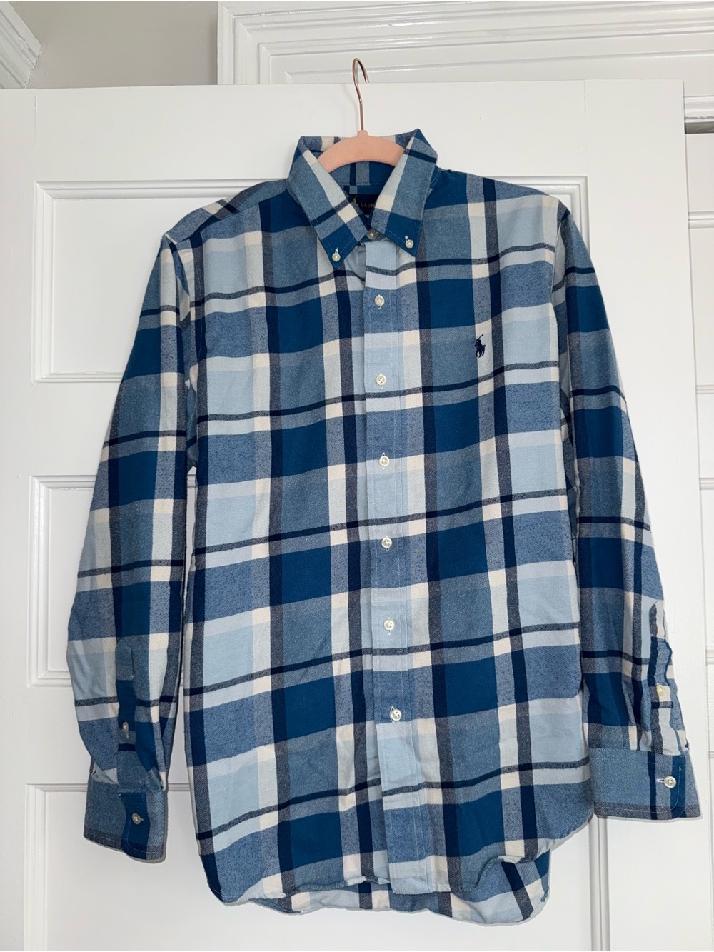 Ralph Lauren Blue and White Plaid Button-Down Shirt